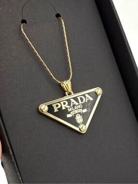 Upcycled Prada Logo Charm Pendant Necklace, Authentic, Stamped, Triangle